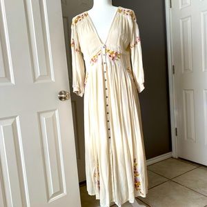 Free People Beige Dress.  Embroidered Flowers